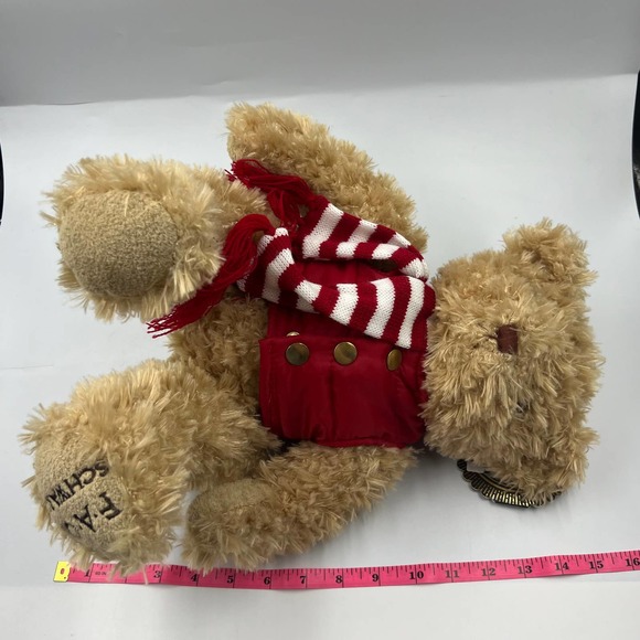 FAO Schwarz Plush Stuffed Fuzzy Teddy Bear Red Vest Striped Scarf NEW NWT - Picture 8 of 9